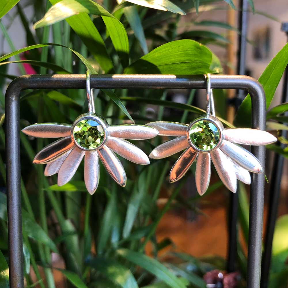 peridot floral earrings