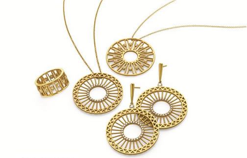 collection of gold hoop jewelry on white background