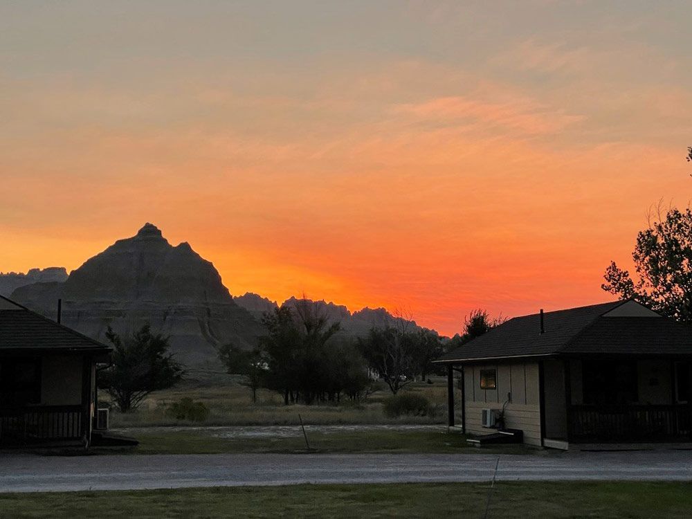 orange sunset sky overlooking the Badlands